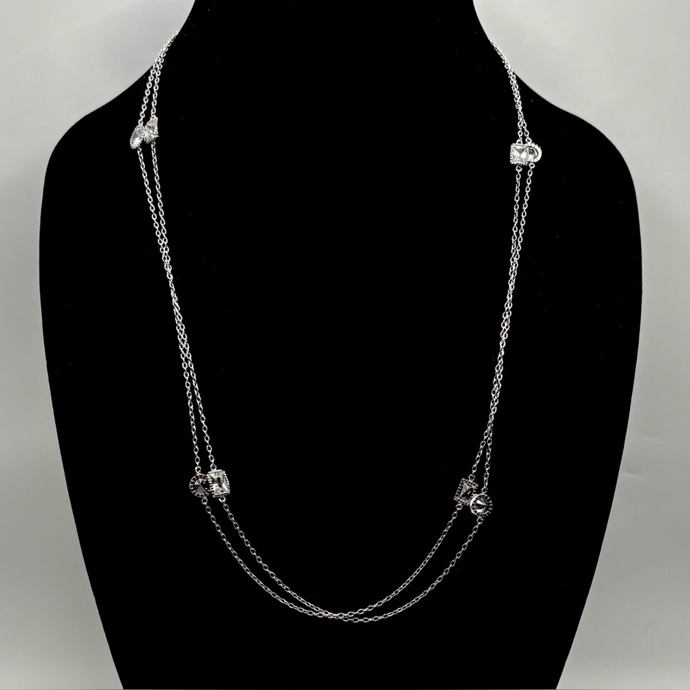Sterling Silver Clear CZ Station Long Necklace Purchased From Freida Rothman